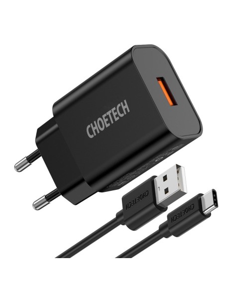 QuickCharge 3.0 18W 3A greitas įkroviklis + 1m juodas USB laidas
