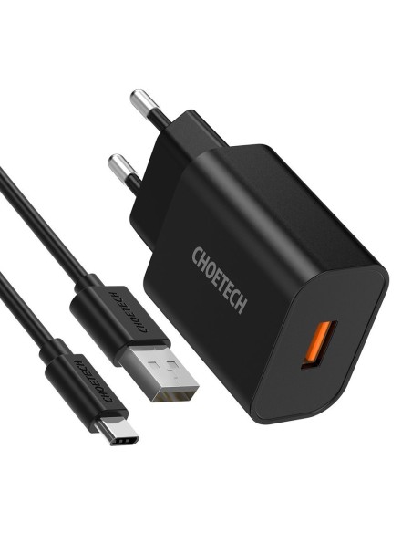 QuickCharge 3.0 18W 3A greitas įkroviklis + 1m juodas USB laidas