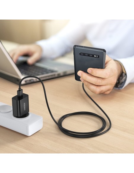 QuickCharge 3.0 18W 3A greitas įkroviklis + 1m juodas USB laidas