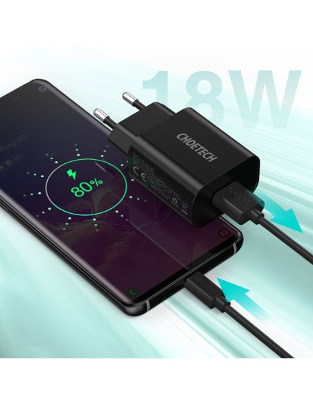 QuickCharge 3.0 18W 3A greitas įkroviklis + 1m juodas USB laidas