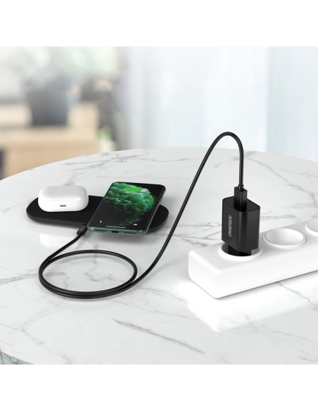 QuickCharge 3.0 18W 3A greitas įkroviklis + 1m juodas USB laidas