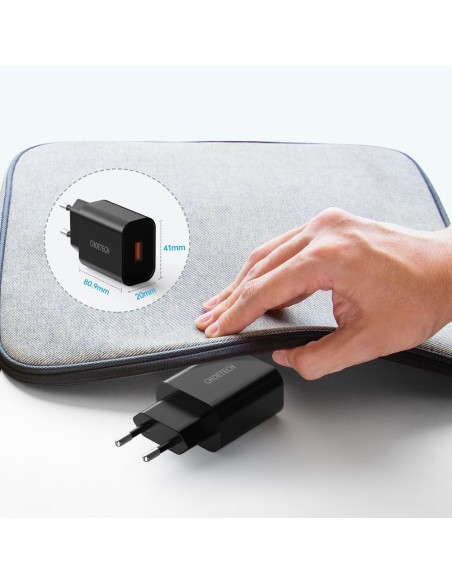 QuickCharge 3.0 18W 3A greitas įkroviklis + 1m juodas USB laidas