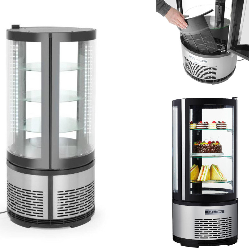 Apvali konditerinė šaldymo vitrina su 3 lentynomis LED 100L Apvali konditerinė šaldymo vitrina su 3 lentynomis LED 100L