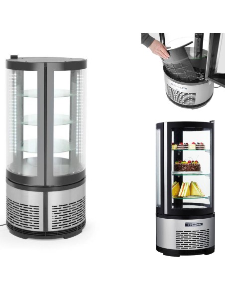 Apvali konditerinė šaldymo vitrina su 3 lentynomis LED 100L