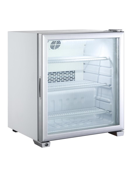 Vitrinos šaldiklio stiklinės durelės 3 lentynos iki -18C LED 90L