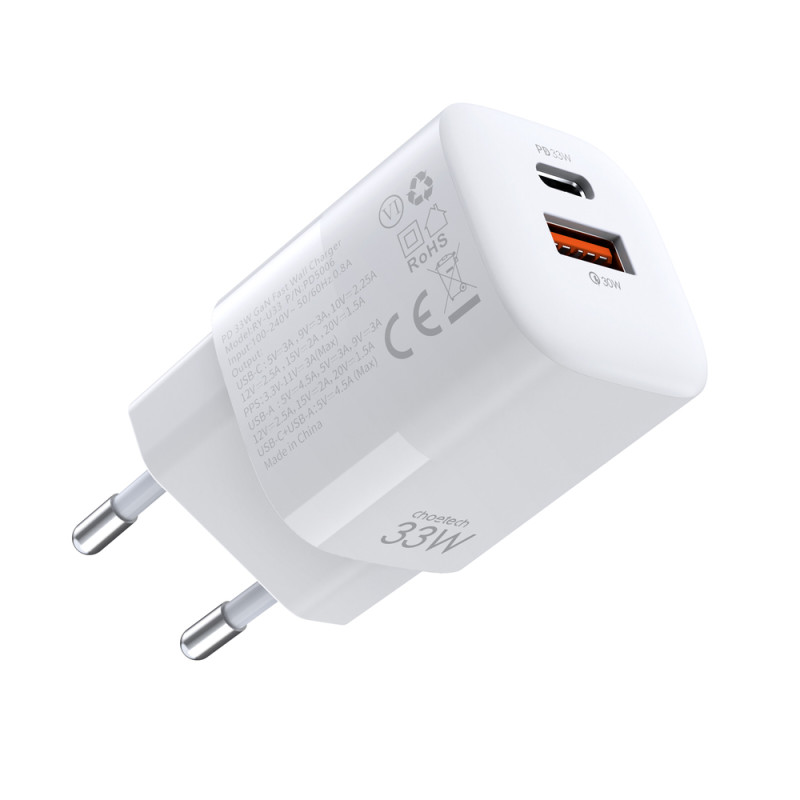 Greitas įkroviklis GaN USB Type C PD QC 33W baltas