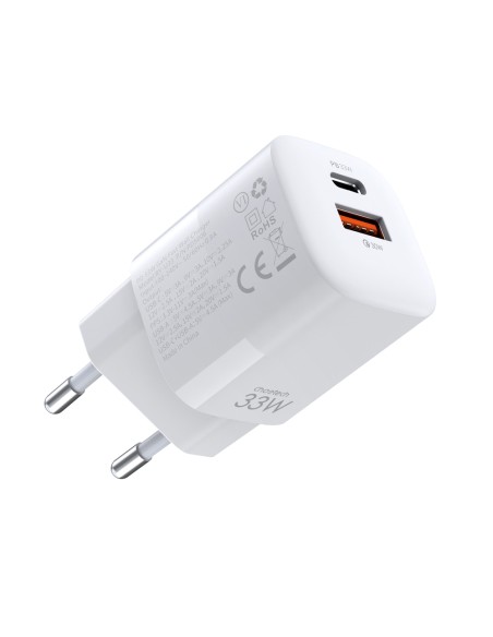 Greitas įkroviklis GaN USB Type C PD QC 33W baltas Greitas įkroviklis GaN USB Type C PD QC 33W baltas