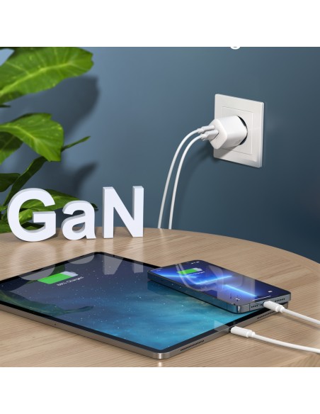 Greitas įkroviklis GaN USB Type C PD QC 33W baltas Greitas įkroviklis GaN USB Type C PD QC 33W baltas