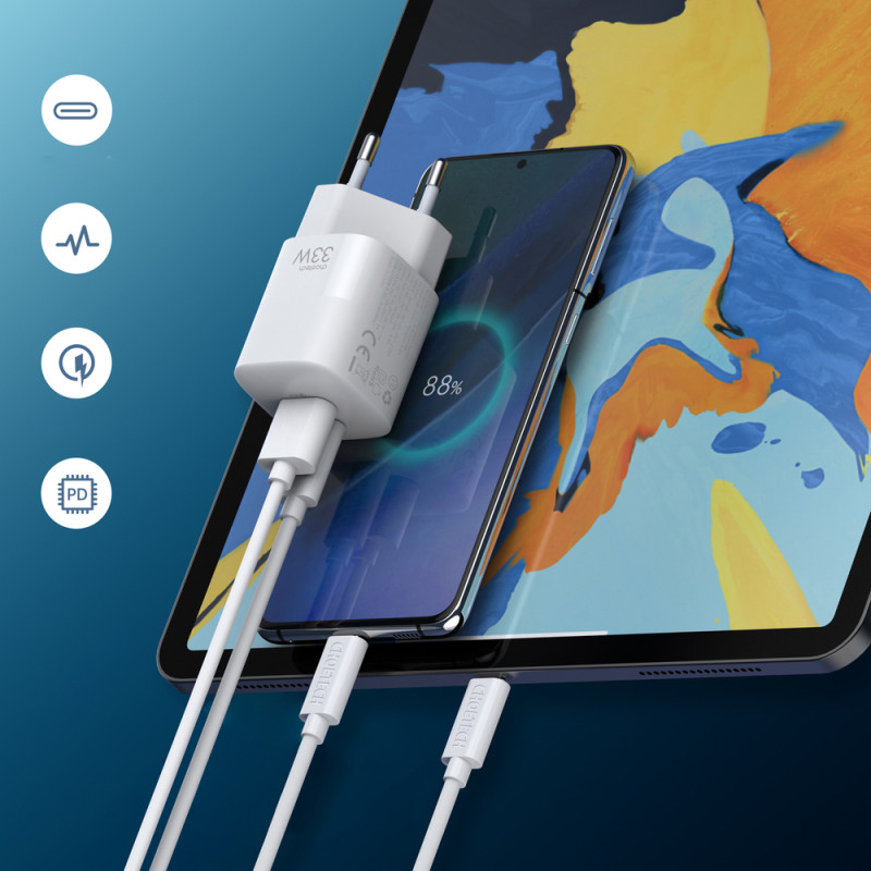 Greitas įkroviklis GaN USB Type C PD QC 33W baltas