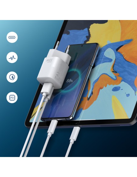 Greitas įkroviklis GaN USB Type C PD QC 33W baltas Greitas įkroviklis GaN USB Type C PD QC 33W baltas