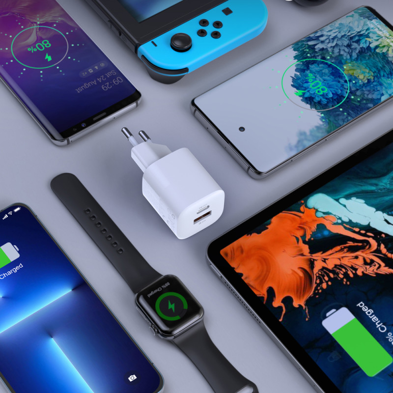 Greitas įkroviklis GaN USB Type C PD QC 33W baltas