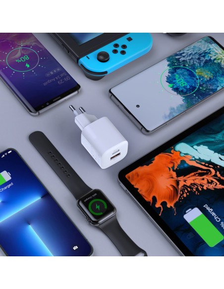 Greitas įkroviklis GaN USB Type C PD QC 33W baltas Greitas įkroviklis GaN USB Type C PD QC 33W baltas