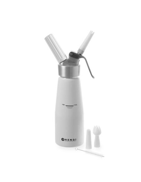 Kitchen Line plaktos grietinėlės sifonas 0,5l + PRIEDAI - Hendi 588369 Kitchen Line plaktos grietinėlės sifonas 0,5l + PRIEDAI - Hendi 588369