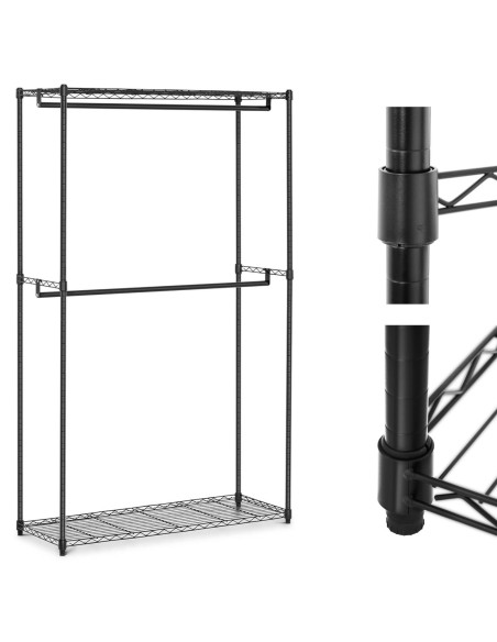 Vielinė kabykla drabužiams rūbinei 2 lentynos 2 pakabos 120 x 45 x 199,5 cm iki 200 kg Vielinė kabykla drabužiams rūbinei 2 lentynos 2 pakabos 120 x 45 x 199,5 cm iki 200 kg