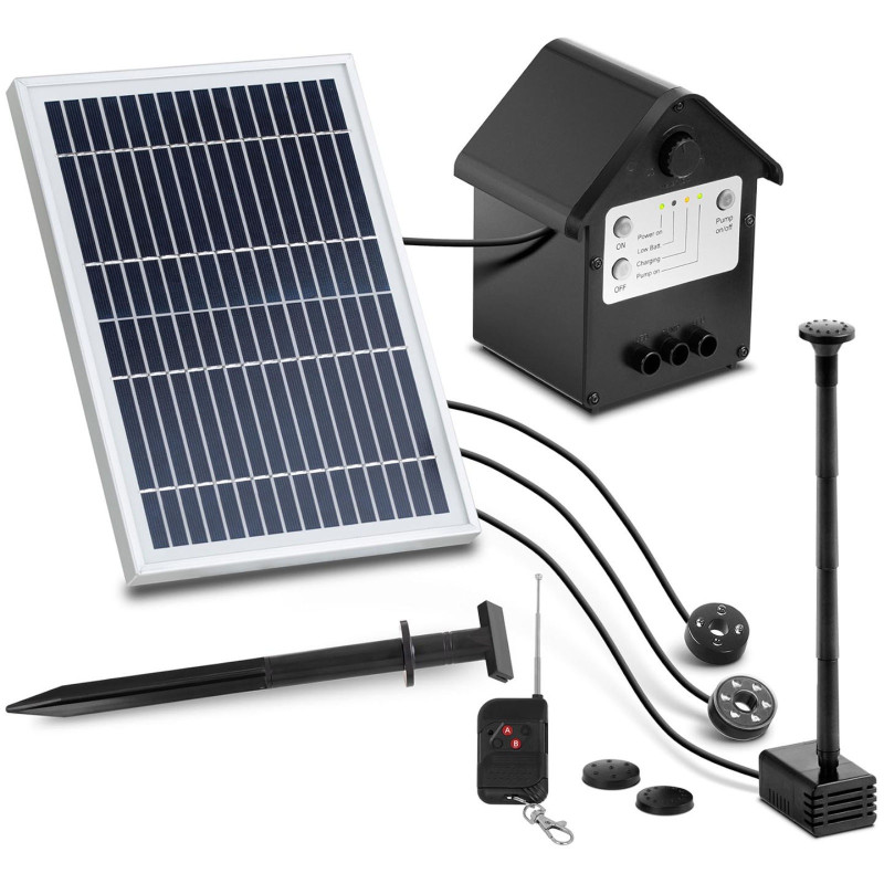 Saulės tvenkinio fontanas su nuotolinio valdymo pulteliu LED lemputės baterija 250 l/h 0,8 m 2 W