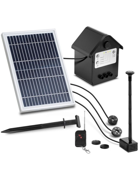 Saulės tvenkinio fontanas su nuotolinio valdymo pulteliu LED lemputės baterija 250 l/h 0,8 m 2 W Saulės tvenkinio fontanas su nuotolinio valdymo pulteliu LED lemputės baterija 250 l/h 0,8 m 2 W