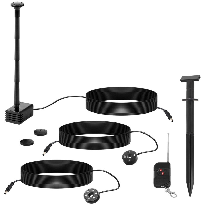Saulės tvenkinio fontanas su nuotolinio valdymo pulteliu LED lemputės baterija 250 l/h 0,8 m 2 W