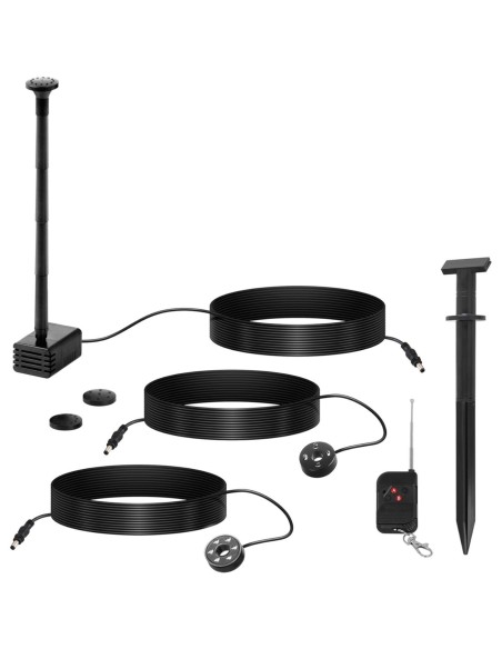 Saulės tvenkinio fontanas su nuotolinio valdymo pulteliu LED lemputės baterija 250 l/h 0,8 m 2 W Saulės tvenkinio fontanas su nuotolinio valdymo pulteliu LED lemputės baterija 250 l/h 0,8 m 2 W