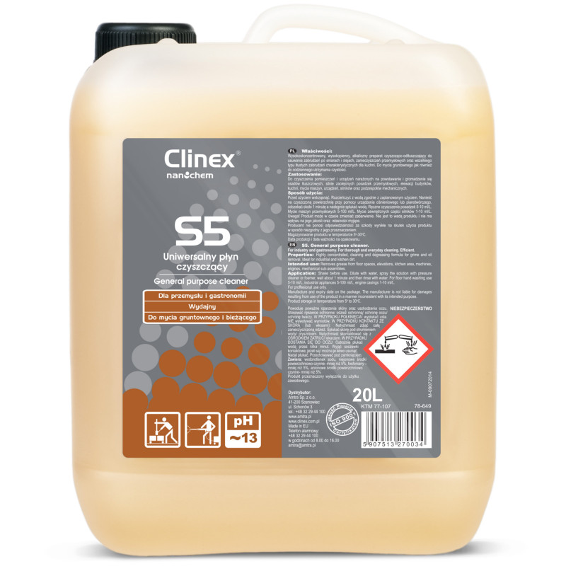 Universalus valymo skystis įsisenėjusiems nešvarumams CLINEX S5 20L