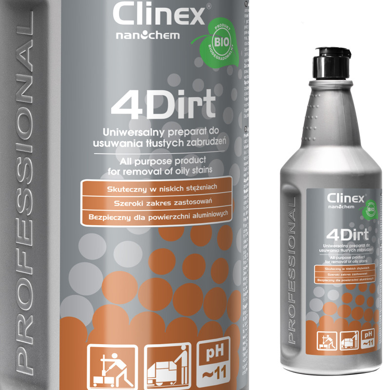 Koncentruotas preparatas riebiems nešvarumams šalinti CLINEX 4Dirt 1L Koncentruotas preparatas riebiems nešvarumams šalinti CLINEX 4Dirt 1L