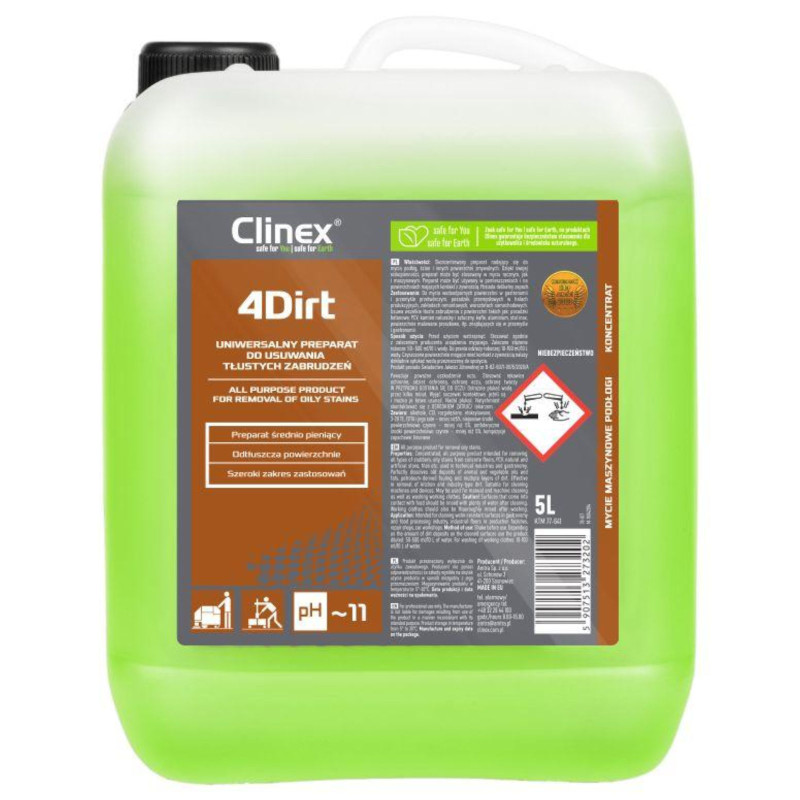 Koncentruotas preparatas riebiems nešvarumams šalinti CLINEX 4Dirt 5L Koncentruotas preparatas riebiems nešvarumams šalinti CLINEX 4Dirt 5L