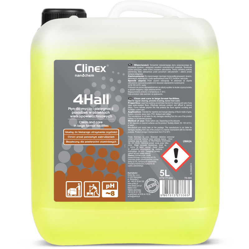 Polimerinis koncentruotas skystis CLINEX 4Hall 5L grindų valymui ir priežiūrai Polimerinis koncentruotas skystis CLINEX 4Hall 5L grindų valymui ir priežiūrai