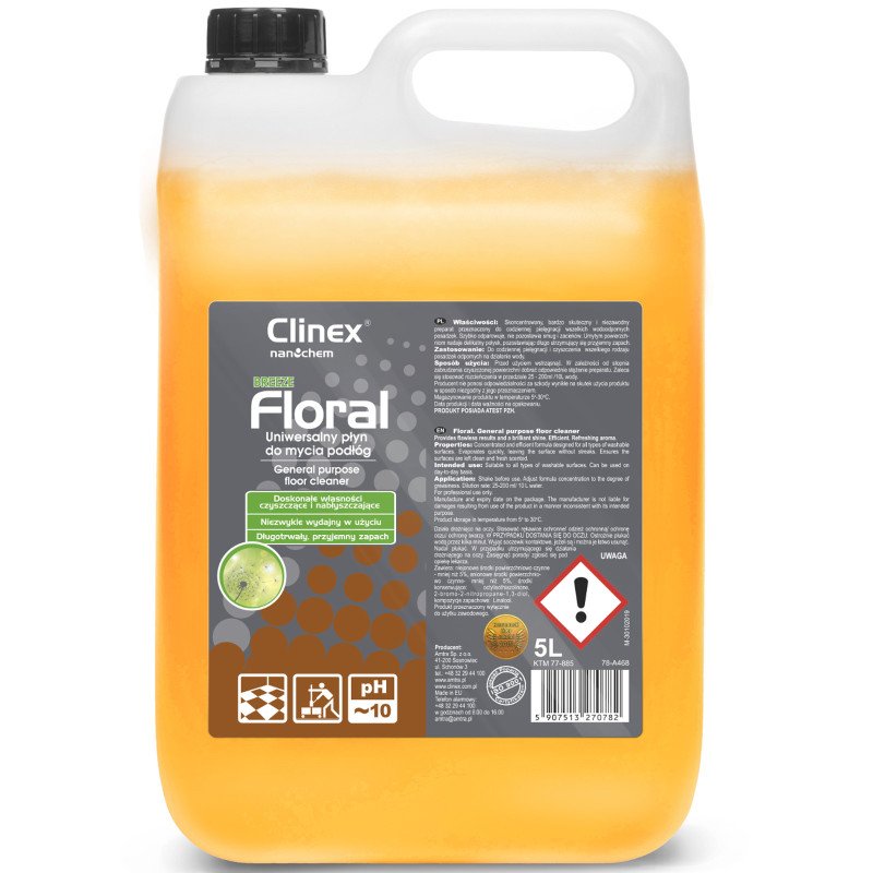 Grindų valiklis be dryžių, blizgesio, kvapo CLINEX Floral - Breeze 5L Grindų valiklis be dryžių, blizgesio, kvapo CLINEX Floral - Breeze 5L