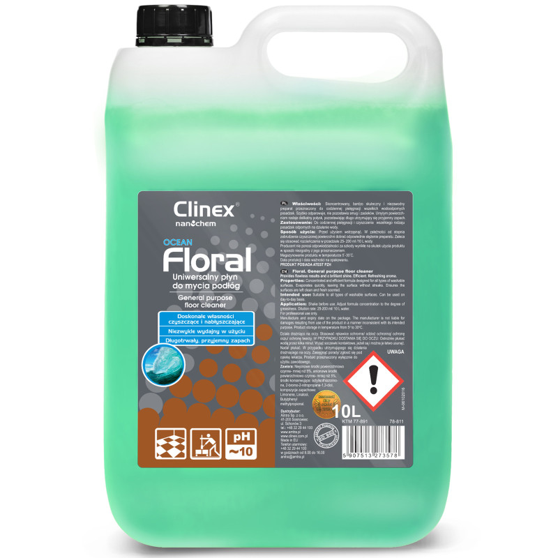 Grindų valiklis be dryžių, blizgesio, kvapo CLINEX Floral - Ocean 10L Grindų valiklis be dryžių, blizgesio, kvapo CLINEX Floral - Ocean 10L