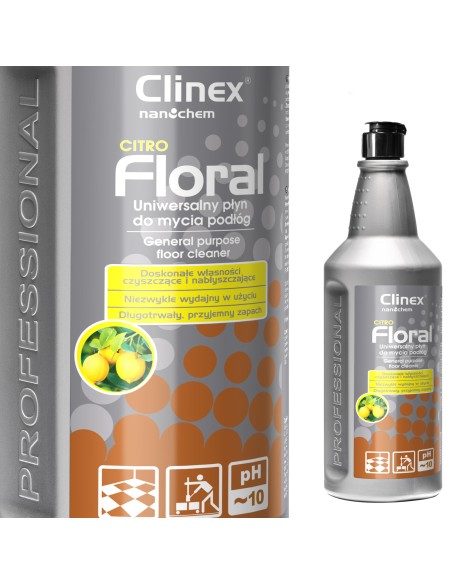 Grindų valiklis be dryžių, blizgesio, kvapo CLINEX Floral - Citro 1L Grindų valiklis be dryžių, blizgesio, kvapo CLINEX Floral - Citro 1L