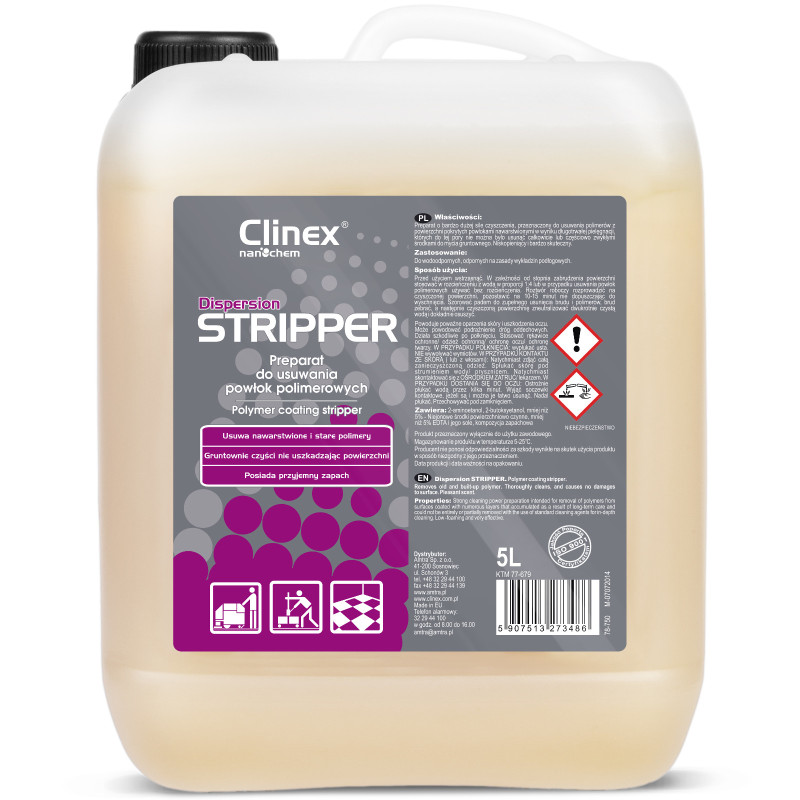 Didelio stiprumo skystis polimerinėms dangoms pašalinti nuo grindų CLINEX Dispersion STRIPPER 5L Didelio stiprumo skystis polimerinėms dangoms pašalinti nuo grindų CLINEX Dispersion STRIPPER 5L