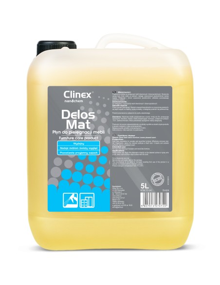 CLINEX Delos Mat 5L medinių baldų priežiūros skystis pašalina dulkes ir nešvarumus CLINEX Delos Mat 5L medinių baldų priežiūros skystis pašalina dulkes ir nešvarumus