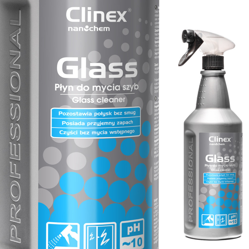 CLINEX Glass 1L profesionalus stiklo valiklis be dryžių ir dryžių