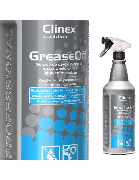 Riebalų šalinimo priemonė dideliems riebiems nešvarumams pašalinti CLINEX GreaseOff 1L Riebalų šalinimo priemonė dideliems riebiems nešvarumams pašalinti CLINEX GreaseOff 1L
