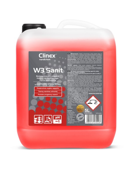 CLINEX W3 Sanit 5L skystas koncentratas, skirtas tualetų ir vonios kambarių sienų plytelėms plauti CLINEX W3 Sanit 5L skystas koncentratas, skirtas tualetų ir vonios kambarių sienų plytelėms plauti