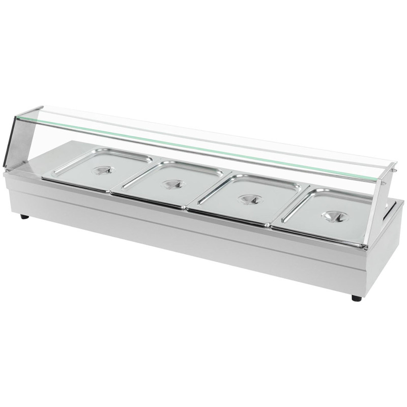 Bain marie elektrinis šildytuvas su čiaupu ir dangteliu 1800 W 4x GN 1/2 gylio 100mm 24L