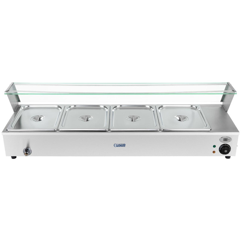 Bain marie elektrinis šildytuvas su čiaupu ir dangteliu 1800 W 4x GN 1/2 gylio 100mm 24L