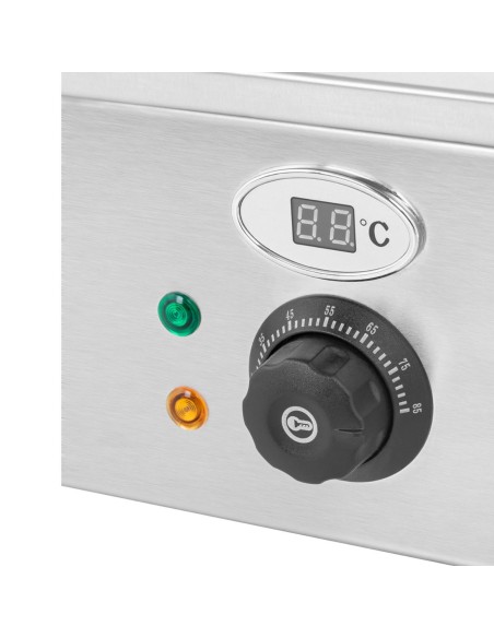 Bain marie elektrinis šildytuvas su čiaupu ir dangteliu 1800 W 4x GN 1/2 gylio 100mm 24L Bain marie elektrinis šildytuvas su čiaupu ir dangteliu 1800 W 4x GN 1/2 gylio 100mm 24L