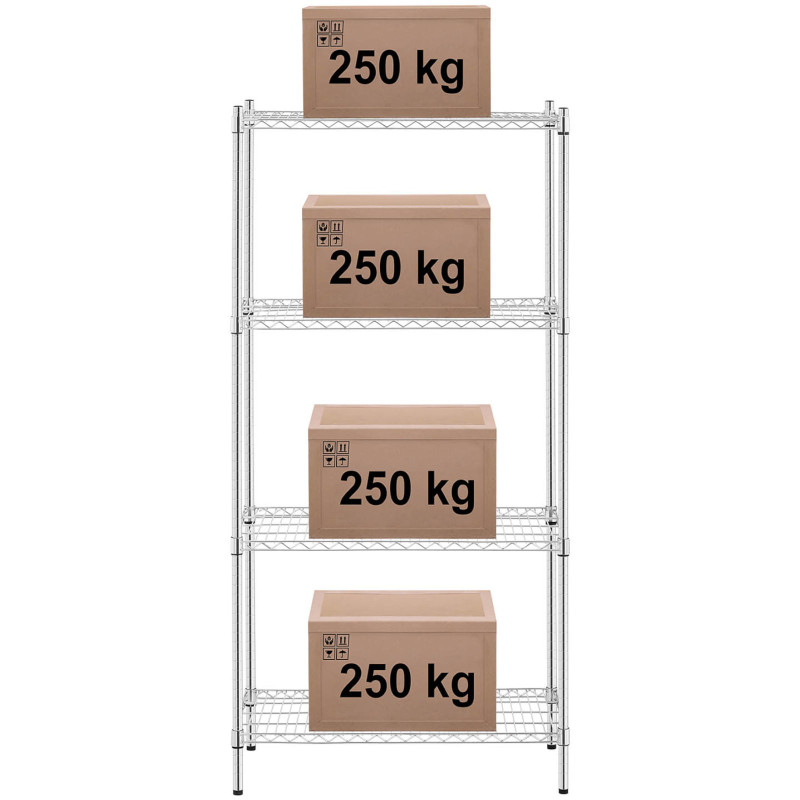 Chromuotos dirbtuvių lentynos 4 vielos lentynos iki 1 t 1000 kg 90x45x180 cm