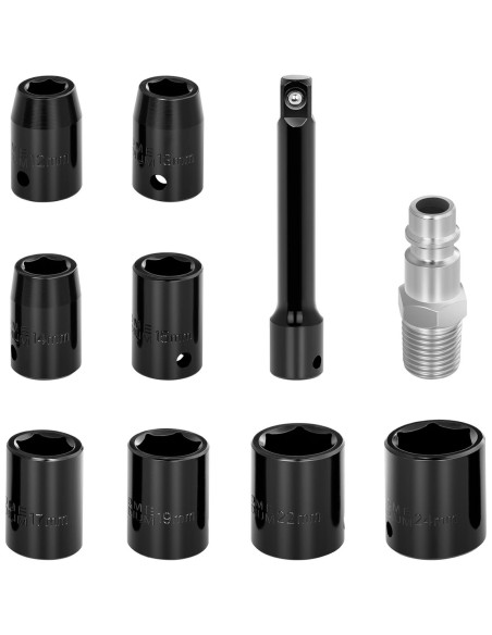 Pneumatinis ratų smūginis veržliaraktis 1/2'' su lizdais 8000 aps./min. 700 Nm KOMPLEKTAS Pneumatinis ratų smūginis veržliaraktis 1/2'' su lizdais 8000 aps./min. 700 Nm KOMPLEKTAS