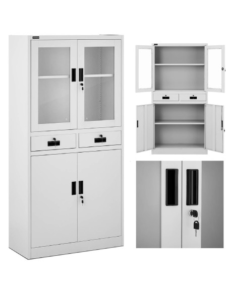 Metalinė biuro spintelė su įstiklintais stalčiais byloms ir dokumentams 40 x 90 x 180 cm Metalinė biuro spintelė su įstiklintais stalčiais byloms ir dokumentams 40 x 90 x 180 cm