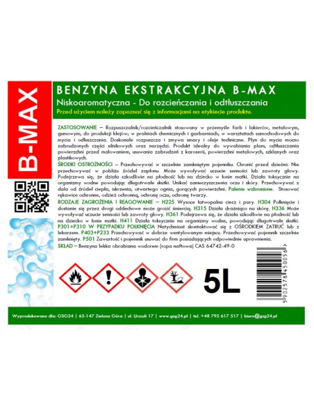 Bekvapis ekstrahuojamas benzinas B-MAX 5L Bekvapis ekstrahuojamas benzinas B-MAX 5L