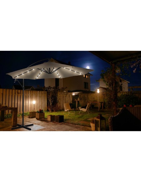 Sodo skėtis ant apvalios rankos su LED apšvietimu, sk. 300 cm smėlio spalvos Sodo skėtis ant apvalios rankos su LED apšvietimu, sk. 300 cm smėlio spalvos