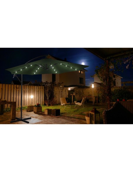 Sodo skėtis ant apvalios rankos su LED apšvietimu, sk. 300 cm žalia Sodo skėtis ant apvalios rankos su LED apšvietimu, sk. 300 cm žalia