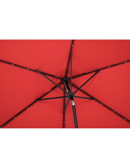 Apvaliai pakreipiamas sodo skėtis su švaistikliu, LED apšvietimas, sk. 300cm raudona Apvaliai pakreipiamas sodo skėtis su švaistikliu, LED apšvietimas, sk. 300cm raudona