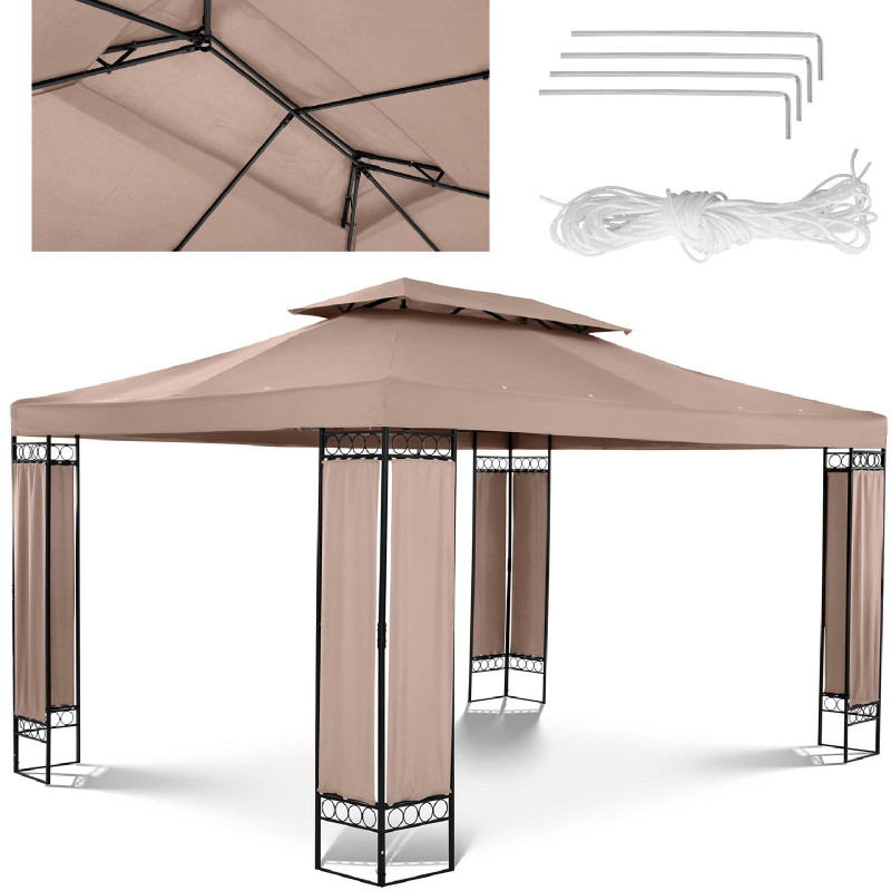 Sodo paviljonas pavėsinė palapinė sulankstomas stogas stačiakampis 3 x 4 x 2,6 m smėlio spalvos Sodo paviljonas pavėsinė palapinė sulankstomas stogas stačiakampis 3 x 4 x 2,6 m smėlio spalvos
