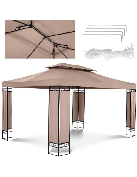 Sodo paviljonas pavėsinė palapinė sulankstomas stogas stačiakampis 3 x 4 x 2,6 m smėlio spalvos Sodo paviljonas pavėsinė palapinė sulankstomas stogas stačiakampis 3 x 4 x 2,6 m smėlio spalvos