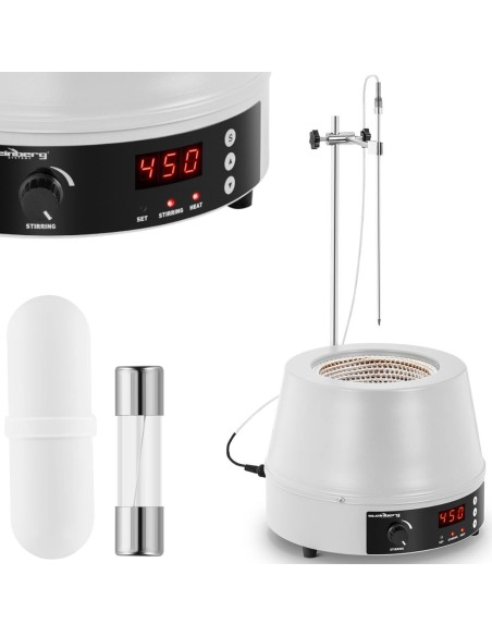 Laboratorinis šildymo apvalkalas su magnetine maišykle + stovas 1600 aps./min 450C Laboratorinis šildymo apvalkalas su magnetine maišykle + stovas 1600 aps./min 450C