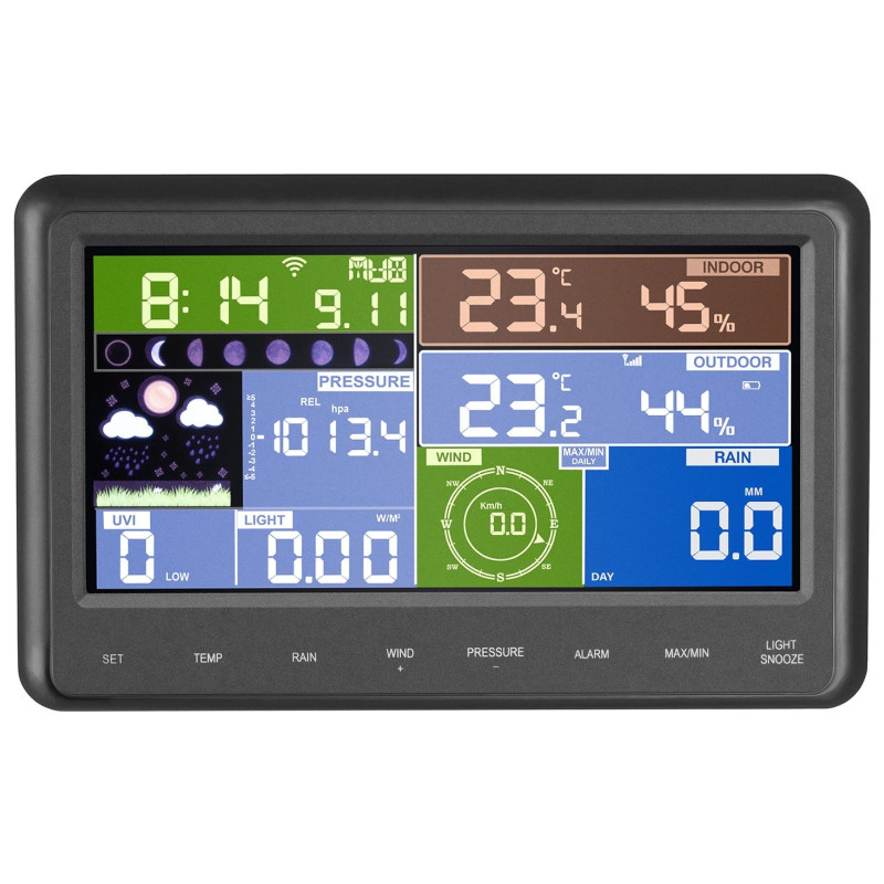 Belaidė oro stotis saulės LCD WiFi 100m