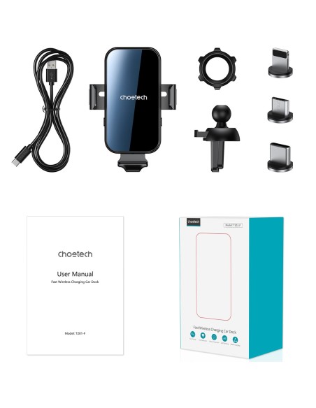 Indukcinis įkroviklis su automobiliniu laikikliu + magnetiniai antgaliai juodi