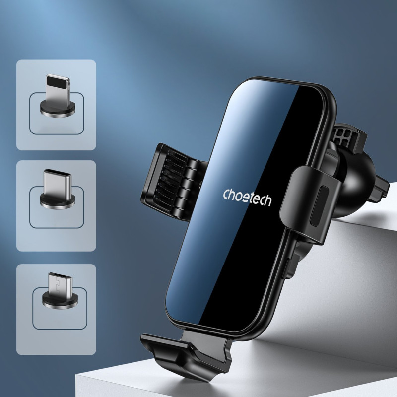 Indukcinis įkroviklis su automobiliniu laikikliu + magnetiniai antgaliai juodi